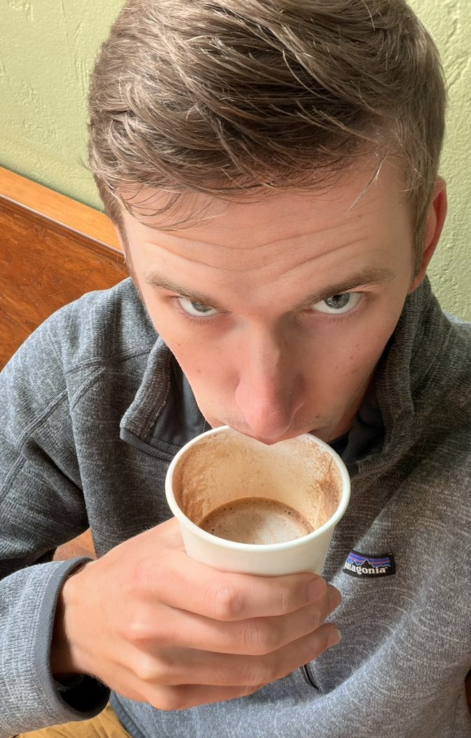 Matthew Mitten enjoying a mocha