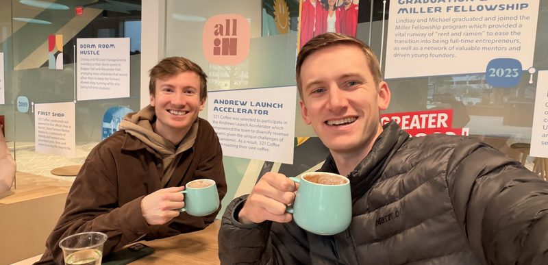 Matthew and his friend JD enjoying coffee together