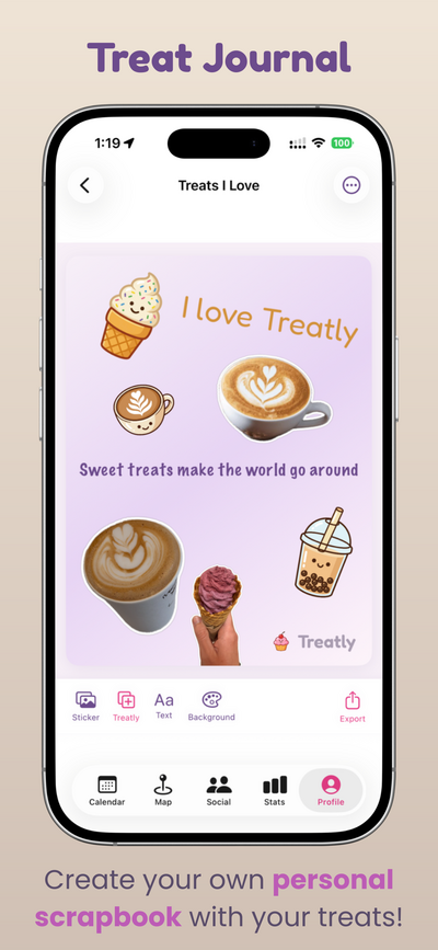 Sticker journal freeform canvas with arranged treat stickers