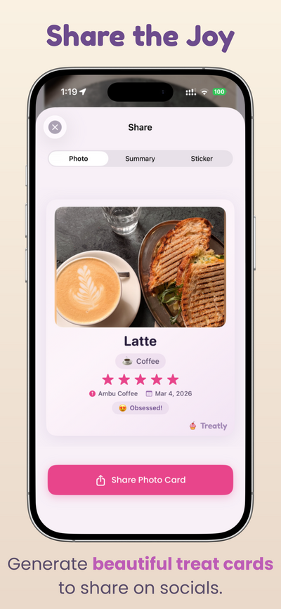 Shareable treat card ready for social media